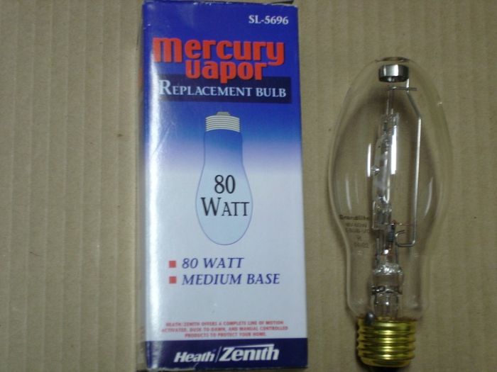 Grandlite 80W Mercury Vapour
Here's a Chinese 80W Grandlite clear mercury vapour lamp packaged by Heath Zenith.
Manufacture date: Apr. 2002
Lumens: 3000
CRI: ~22
Base: Medium E26
Lamp shape: BD17
Made in: China
Lamp life: 12000 hours
Ballast: H43
Keywords: Lamps