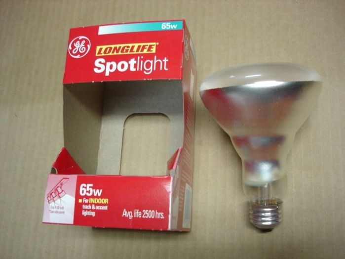 GE Spot
Here's a GE 65W Long Life spotlight recommended for hard to reach applications.
Voltage: 120V
Lumens: 725
Lamp life: 2500 hours
Filament: CC-6
Lamp shape: BR30
Made in: USA
Base: Medium E26
Keywords: Lamps