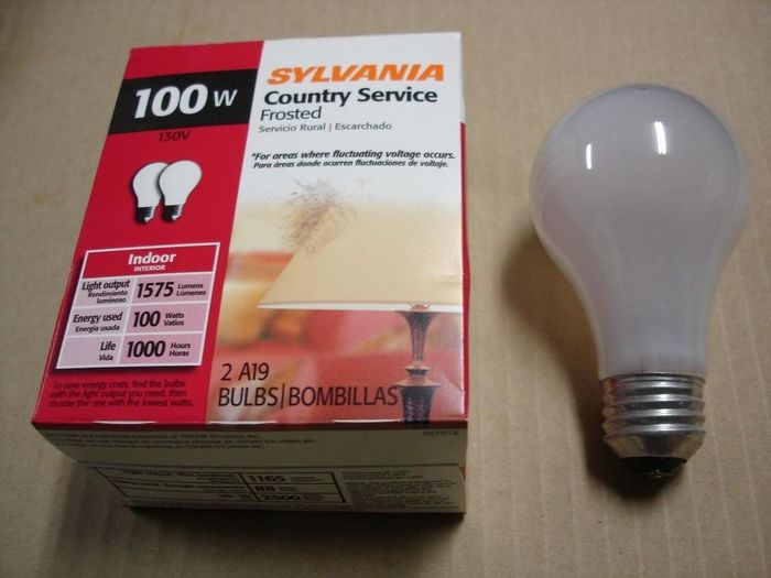 Sylvania 100W Incandescent
A pack of Sylvania frosted 100W Country Service lamps.
Keywords: Lamps