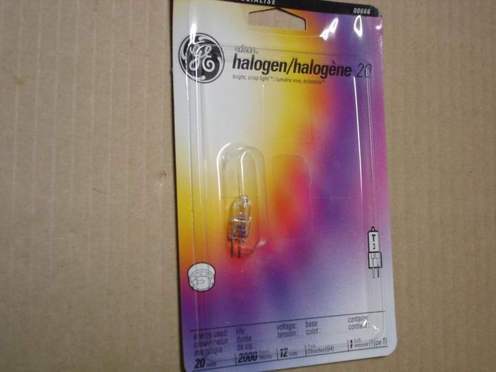GE Edison Halogen
A GE low voltage specialty halogen capsule for display and under cabinet lighting.
Voltage: 12V
Lumens: 350
Lamp life: 2000 hours
Filament: C-6
Lamp shape: T3
Made in: Hungary
Colour temp: 2950K
Base: G4 2 pin
Keywords: Lamps