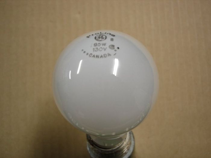 GE Proline 95W
A 95W Canadian GE frosted Proline lamp.
Voltage: 130V
Filament: CC-8
Lamp shape: A19
Made in: Canada
Base: Medium E26
Keywords: Lamps