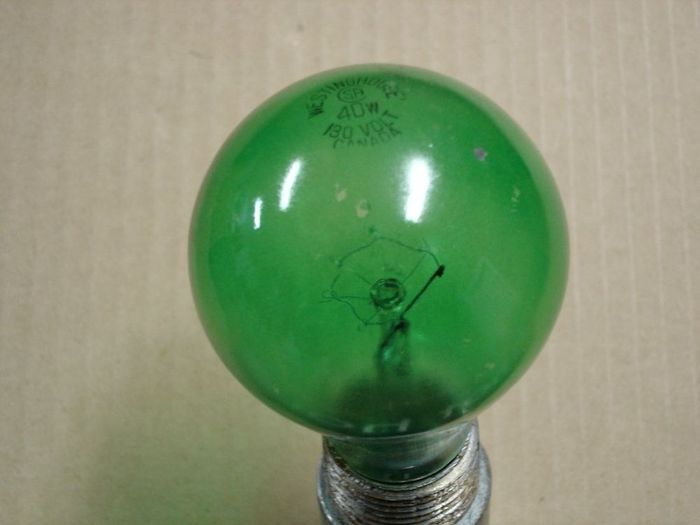 Westinghouse 40W Green
Here's a Westinghouse Canada 40W transparent green lamp.
Voltage: 130V
Filament: CC-9
Lamp shape: A21
Made in: Canada
Keywords: Lamps