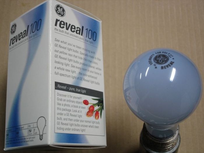 GE Reveal 100W
A 100W GE Reveal lamp.
Voltage: 120V
Lumens: 1260
Lamp life: 750 hours
Filament: CC-8
Lamp shape: A19
Made in: USA
Base: Medium E26
CRI: 100
Keywords: Lamps