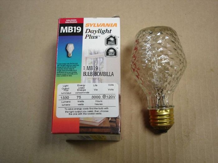 Sylvania 75W Daylight Plus Halogen
Here's a Sylvania 75W Crystal Halogen Daylight Plus MB shaped heavy glass lamp.
Keywords: Lamps