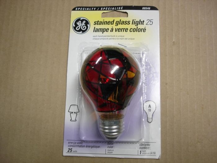 GE Stained Glass Lamp
Here's a Stained Glass decorative incandescent lamp which is hand painted.
Voltage: 120V
Date: May. 2008
Lamp life: 1500 hours
Filament: C-9
Lamp shape: A19
Made in: China
Base: Medium E26 Aluminum
Keywords: Lamps