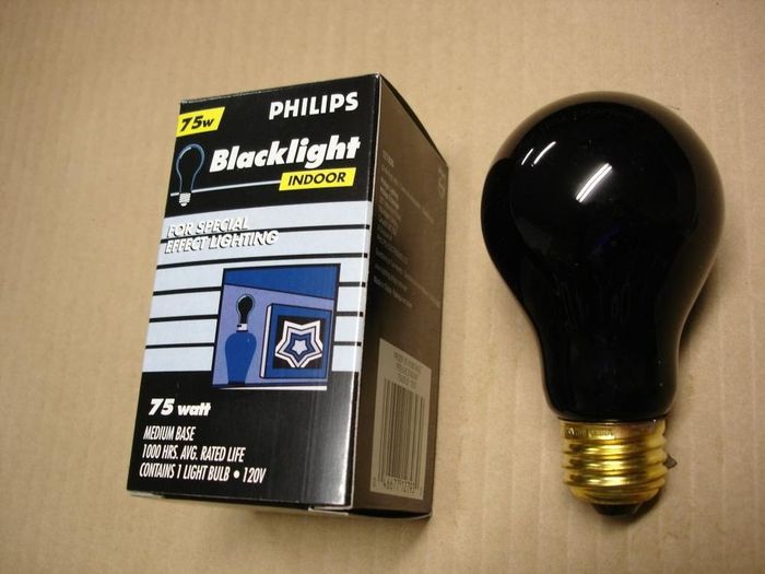 Philips Blacklight 75W
A Philips 75W incandescent blacklight that I found on clearance at Home Cheapo awhile back.
Voltage: 120V
Date: May 2006
Lamp life: 1000 hours
Filament: CC-9
Lamp shape: A19
Made in: China
Base: Medium E26 brass
Keywords: Lamps