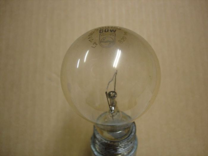 Philips 60W
Here is a clear Philips 60W lamp from the 80's.
Voltage:125V
Date: Nov. 1987
Lumens: 820
Filament: CC-6
Lamp shape: A19
Base: Medium: E26
Keywords: Lamps
