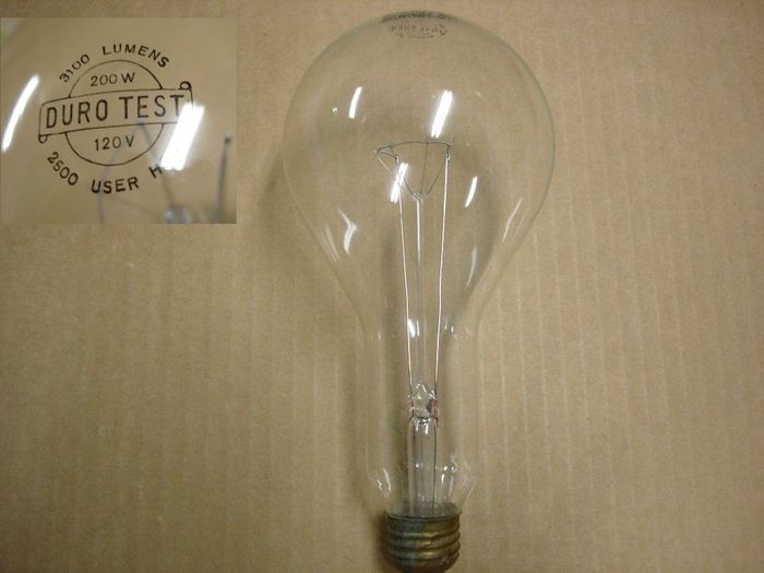 Duro Test 200W
Here's a nice clear 200W Duro Test incandescent lamp.
120V
3100 lm
2500 hr
Keywords: Lamps