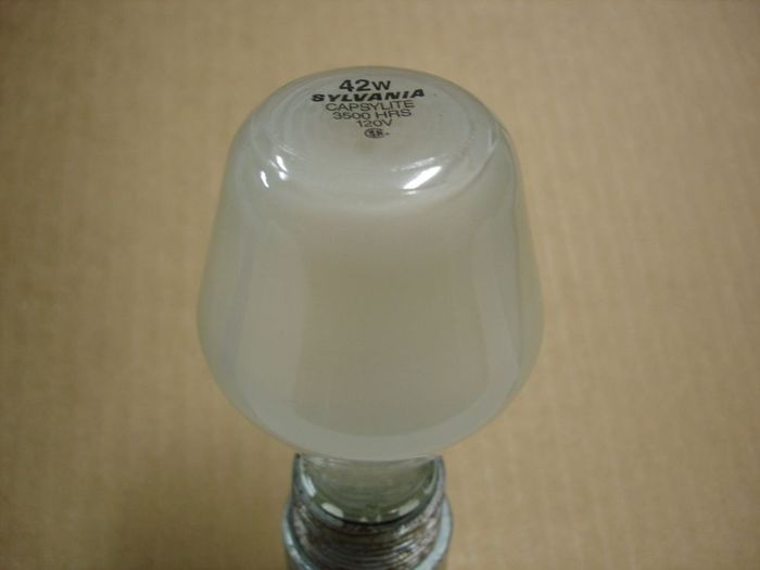 Sylvania Capsylite
Here's a 42W Sylvania Capsylite heavy glass halogen lamp.

Life: 3500 Hrs
Current: 0.34A
Keywords: Lamps