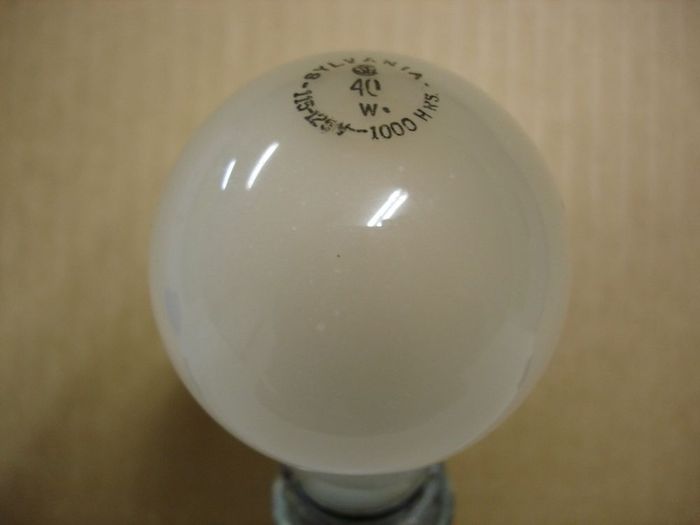 Sylvania 40W
Here is a older 40W Sylvania lamp rated for 115-125V  1000 hours.
Keywords: Lamps