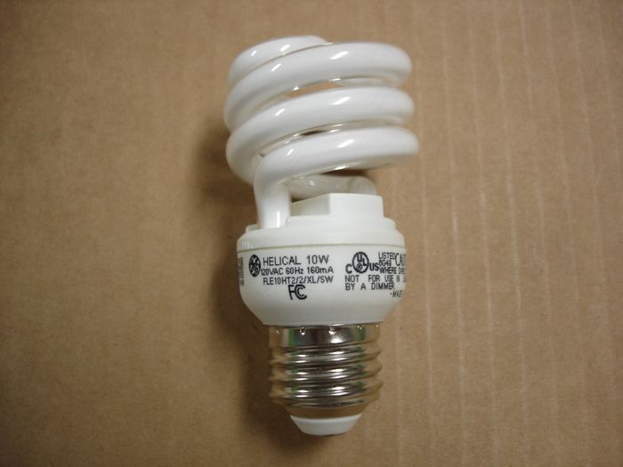GE HELICAL
A compact 10W GE HELICAL compact fluorescent lamp.
Voltage: 120V
Current: 160 mA
Lumens: 580
Lamp life: 12000 hours
Lamp shape: T2 Spiral
Made in: China
Colour temp: 2700K
Base: Medium E26 Nickel Plated
CRI: 82
Keywords: Lamps