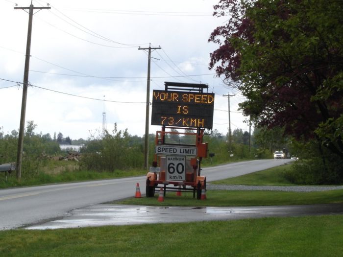 Portable Speed Reader Board
This is one of several portable LED speed reader boards that the City Of Abbotsford sets up at various areas where speeding is a problem,in this pic it was set up on my street in front of my place,as people seem to consider this rural road a freeway.
Keywords: Miscellaneous