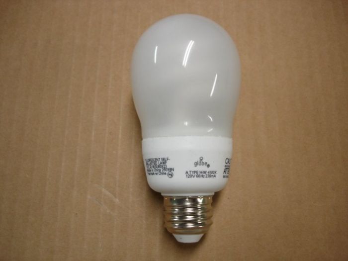 Globe Electric 14W CFL
A Globe Electric 14W covered cool white compact fluorescent lamp.
Voltage :120V
Current: 230 mA
Lamp shape: A19
Made in:China
Colour temp: 4100K
Base: Medium E26

Keywords: Lamps