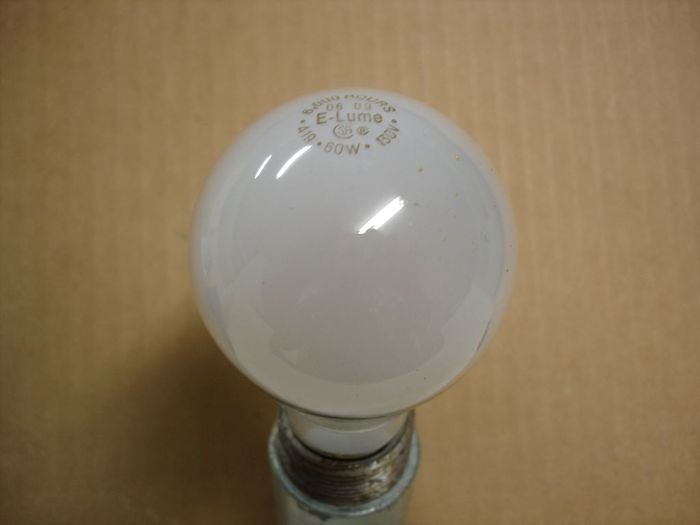 E-Lume 60W
Here's a E-Lume 60W long life incandescent lamp.
Voltage: 130V
Current: 0.42A
Date: June. 2009
Lamp life: 6000 hours
Filament: C-9
Lamp shape: A19
Base: Medium E26 Brass
Keywords: Lamps
