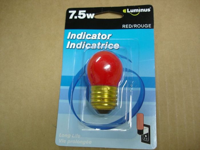 Luminus 7.5W Red
Here's a tiny Luminus red 7.5W indicator lamp,It shows that it can be used in night lights,but they would have to be some type of small table lamp fixture with a medium base,as most common night lights have candelabra sockets.

Voltage: 120V
Lamp life: 2000 hours
Lamp shape: S11
Made in: China
Base: Medium E26 Brass
Keywords: Lamps