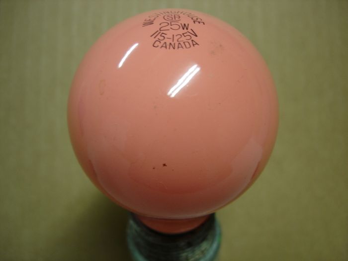 Westinghouse 25W 
Here is a Westinghouse Canada 25W salmon solid coloured lamp.
Keywords: Lamps
