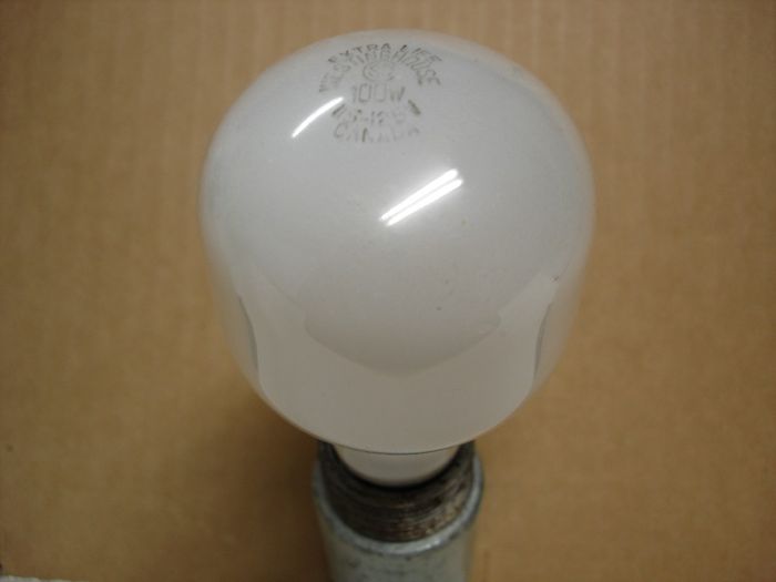 Westinghouse 100W
Here's a Westinghouse Canada 100W Extra Life incandescent lamp with a supported C-8 filament.

Made in: Canada
Keywords: Lamps
