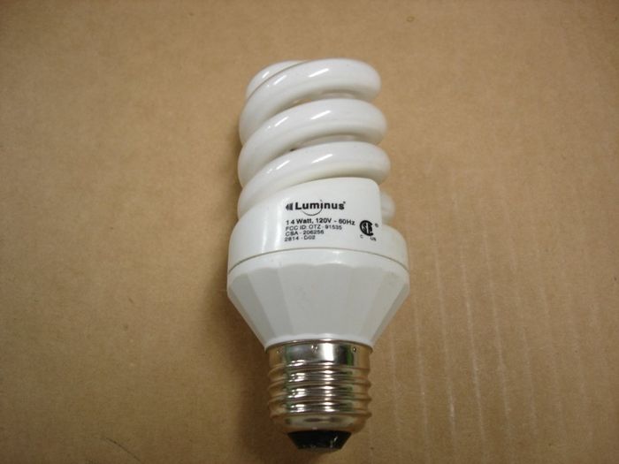 Luminus 14W
Here is a Luminus 14W warm white spiral compact fluorescent lamp.
Keywords: Lamps