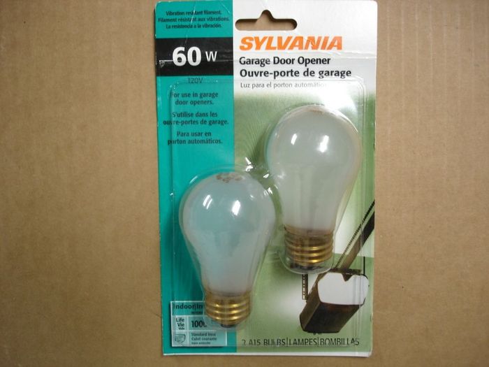 Sylvania 60W Opener Lamps
Here is a pack of 2 Sylvania frosted 60W vibration resistant garage door opener lamps.


Made in: St. Marys. PA, USA
Keywords: Lamps