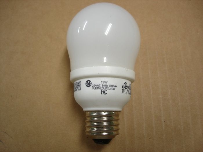 GE 11W 
Here's a GE 11W coverd soft white CFL lamp.
Keywords: Lamps