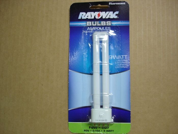 Rayovac 9W
Here is a Rayovac 9W replacement lantern compact fluorescent lamp.


Made in: China
Keywords: Lamps