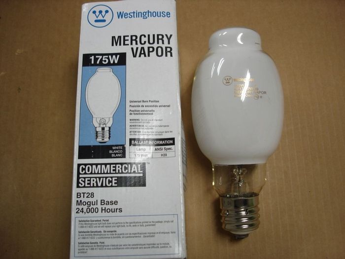Westinghouse 175W Mercury Vapour
Here is a Chinese Westinghouse 175W mercury vapour lamp in a BT shape.

Made in: China
Keywords: Lamps