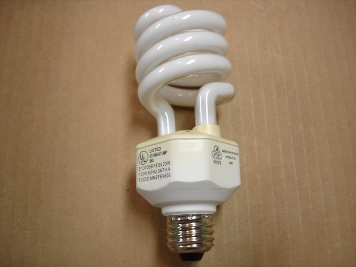 American Power Products 23w CFL
Here is a 23W American Power Products warm white compact fluorescent lamp.
Keywords: Lamps