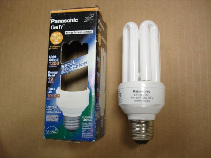 Panasonic Gen IV 19W CFL
Here is a NOS Panasonic 19W Gen IV warm white quad U tube warm white compact fluorescent lamp.

Made in: Indonesia
Keywords: Lamps