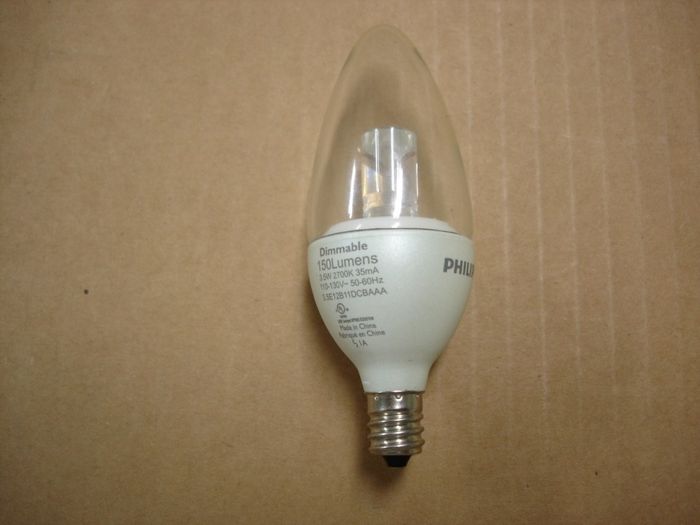 Philips 3.5W LED
Here is a dimmable Philips 3.5W warm white decorative LED lamp.

Made in: China
Keywords: Lamps