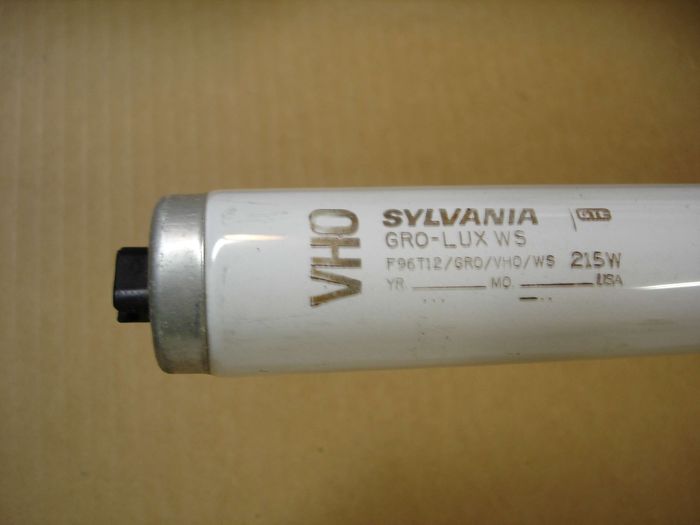 Sylvania F96T12 VHO
Here is a Sylvania GTE F96T12 very high output Gro-lux wide spectrum fluorescent lamp.

Made in: USA

Manufactured:

CRI:
Keywords: Lamps
