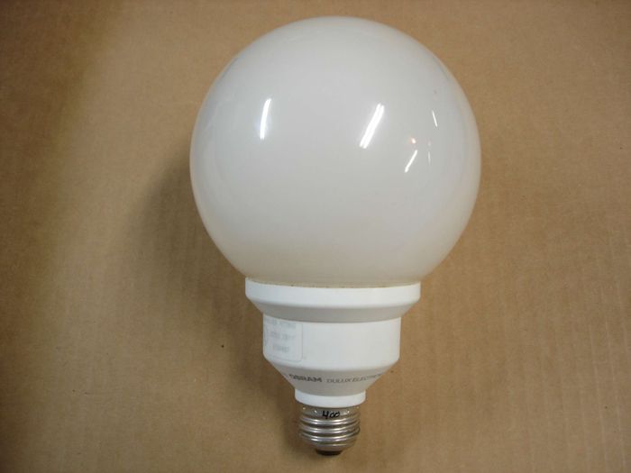 Osram 15W CFL
Here is a 15W Osram Dulux warm white globe compact fluorescent lamp.

Made in: USA

Manufactured: 90's?
Keywords: Lamps