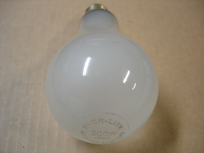 EVER-LITE 200W
Here is a frosted Ever-Lite 200W long life incandescent lamp.
Keywords: Lamps