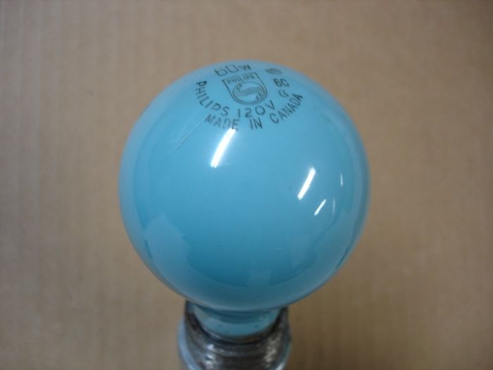 Philips 60W
Here is a Philips Canada 60W light blue inside coated incandescent lamp.

Made in: Canada

Manufactured: March 1996
Keywords: Lamps
