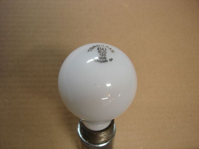 Tungsram 60W
Here is a Tungsram 60W soft white incandescent lamp.

Made in: Hungary
Keywords: Lamps