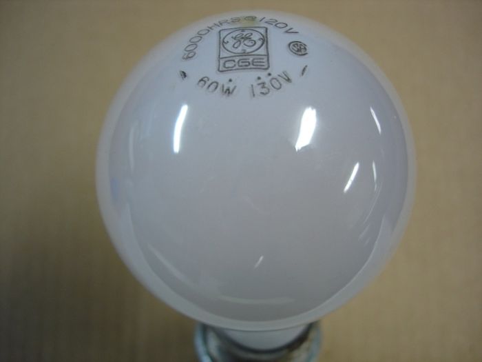 CGE 60W
Here is a Canadian General Electric long life 130V soft white incandescent lamp rated for 6000 hours at 120V.

Made in: Canada
Keywords: Lamps