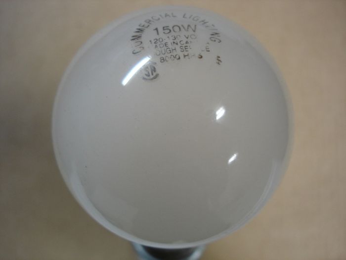 Commercial Lighting 150W
Here is a Commercial Lighting 150W Rough Service incandescent lamp.

Made in: Canada
Keywords: Lamps
