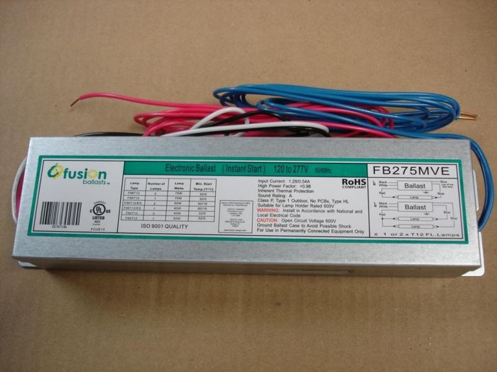 Fusion Electronic Fluorescent Ballast
Here is a Fusion instant start HPF electronic ballast for F60/96 T12 lamps.

Made in: China

Manufactured: 2014
Keywords: Gear