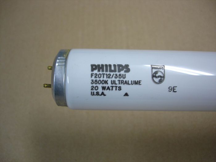 Philips F20T12
Here is a Philips F20T12 3500K Ultralume fluorescent lamp.

Made in: USA

Manufactured: May 1999
Keywords: Lamps