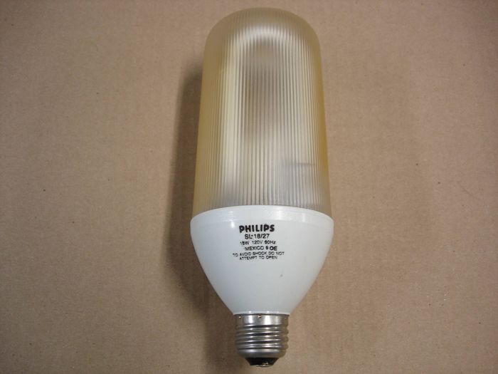 Philips SL18
Here is a Philips SL18 covered electronic compact fluorescent lamp.

Made in: Mexico

Manufactured: May 1990
Keywords: Lamps