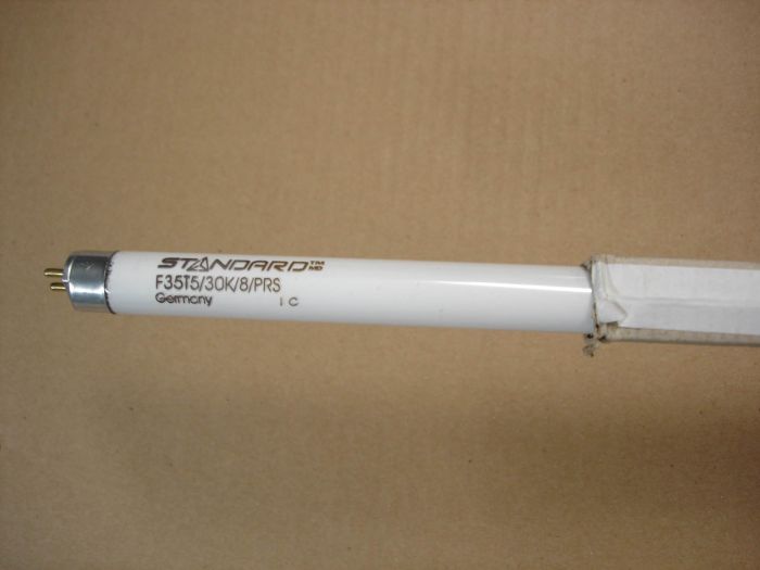 Standard F35T5
Here is a Standard,made by Narva F35T5 800 series 3000K fluorescent lamp for programmed rapid start ballasts.

Made in: Germany
Keywords: Lamps