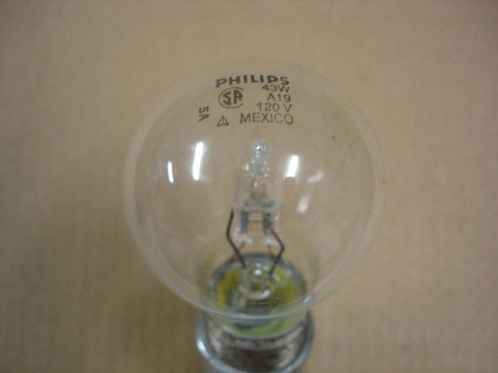 Philips 43W
Here is a Philips clear 43W halogen lamp.

Made in: Mexico

Keywords: Lamps