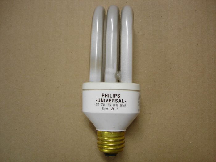Philips Universal 20W CFL
A Philips Universal SLS programmed start 20W warm white compact fluorescent lamp.

Made in: Mexico

Manufactured: Sept. 1997
Keywords: Lamps