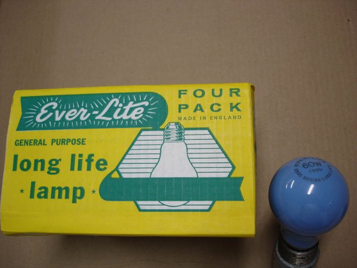 Ever-Lite 60W 
A four pack of 60W Ever-Lite blue inside ceramic coated long life incandescent lamps. 

Made in: England
Keywords: Lamps