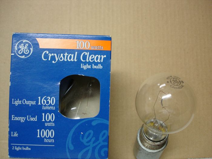 GE 100W Crystal Clear
A pack of GE 100W Crystal Clear incandescent lamps. 

Made in: Canada
Keywords: Lamps