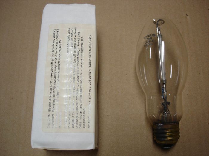 Supreme (Philips) 70W HPS
Here is a Supreme (Philips) 70W high pressure sodium lamp from Mike.

Made in: USA

Manufactured: Dec. 1996

CRI: 21
Keywords: Lamps