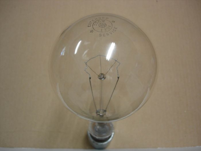 GE 200W
Here's a GE 200W clear extended service incandescent lamp.
Keywords: Lamps
