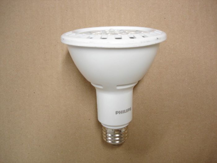 Philips 10.5W LED
Here is a Philips 10.5W daylight,dimmable LED 25 beam spot lamp. It is supposed to be an equivalent to 75W incandescent.

Made in: Assembled in Mexico

CRI: 81 
Keywords: Lamps