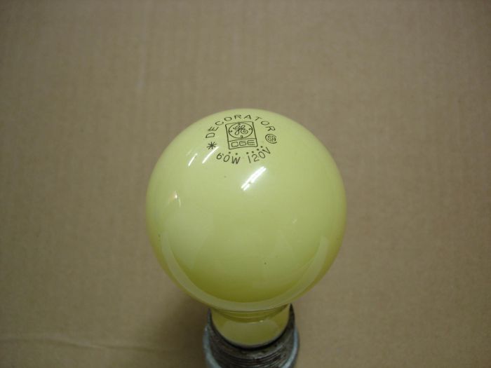 CGE 60W Decorator
Here is a Canadian General Electric (CGE) 60W decorator yellow incandescent lamp. 


Keywords: Lamps