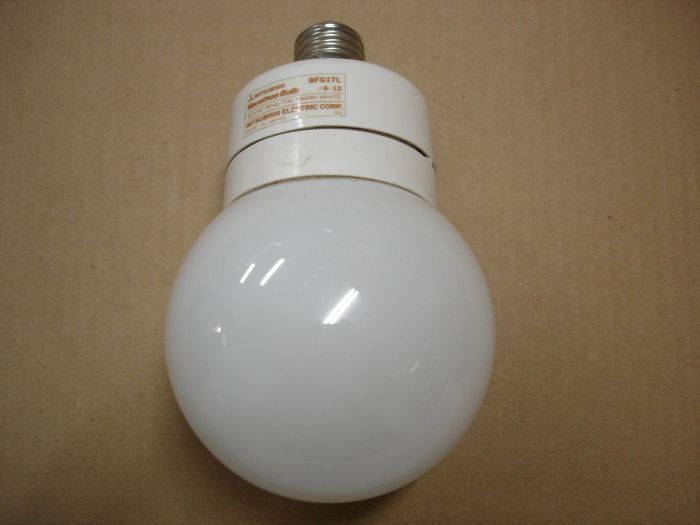 Mitsubishi 17W
Here's a Mitsubishi 17W warm white compact fluorescent globe Marathon Bulb,this thing is heavy. 

Made in: Japan

Manufactured: Circa 1990's
Keywords: Lamps