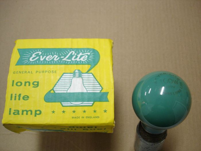 Ever-Lite 100W
Here is a pack of  Ever-Lite 100W inside ceramic coated green long life lamps.

Made in: England
Keywords: Lamps